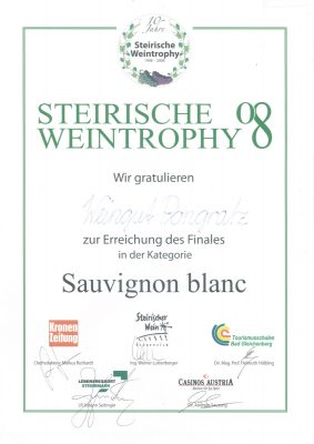 Urkunde Weintrophy 2008